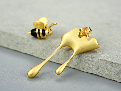 Bee & Dripping Honey Asymmetrical Earrings