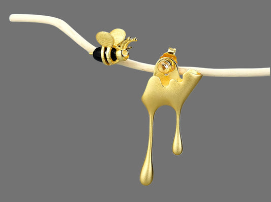 Bee & Dripping Honey Asymmetrical Earrings