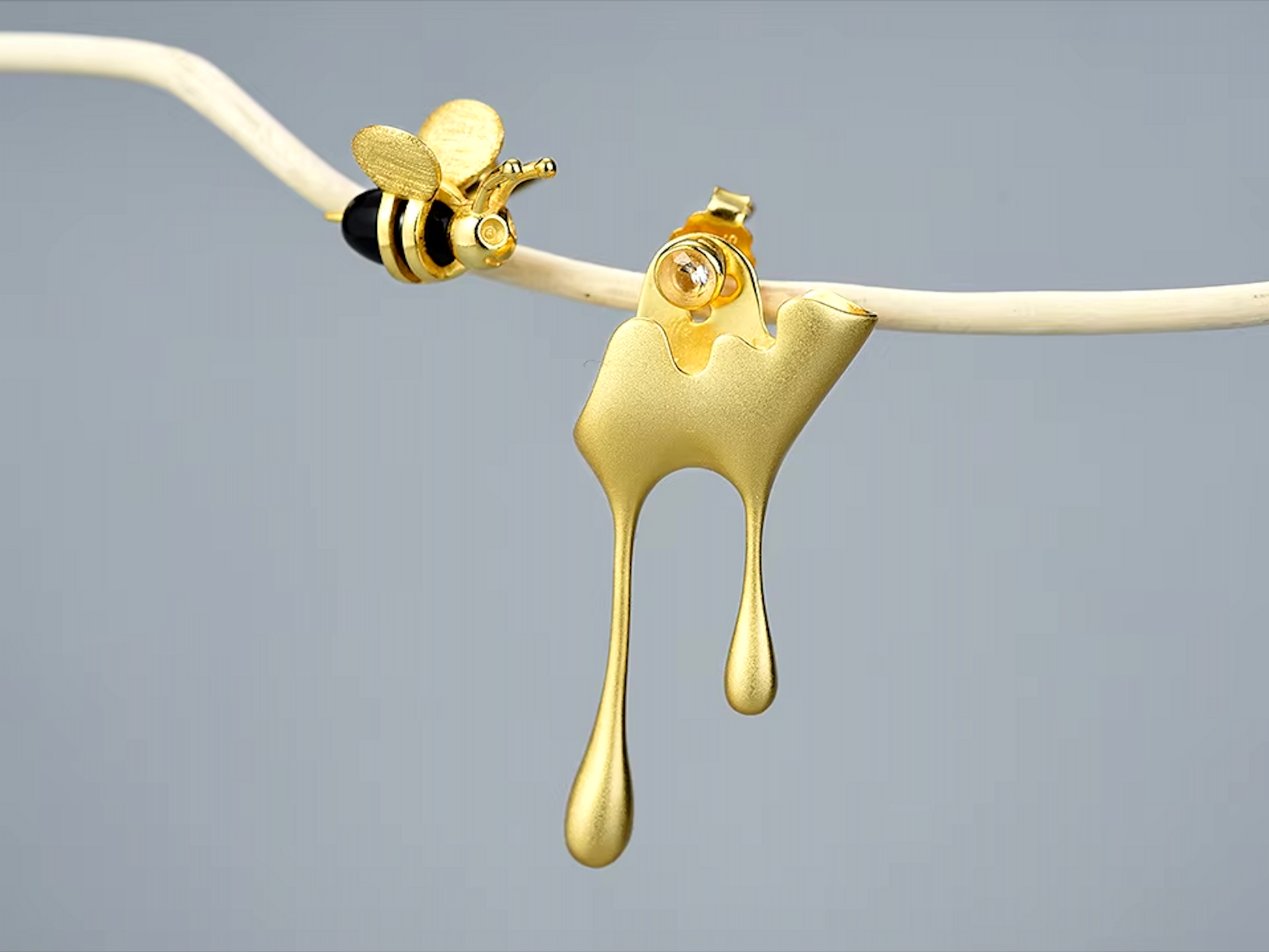 Bee & Dripping Honey Asymmetrical Earrings