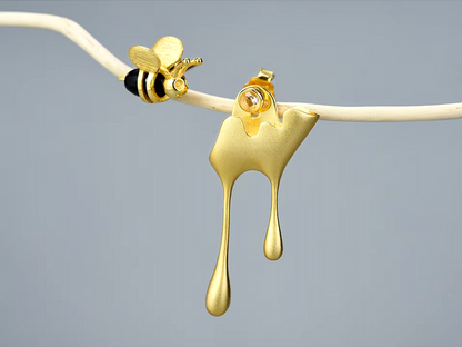 Bee & Dripping Honey Asymmetrical Earrings