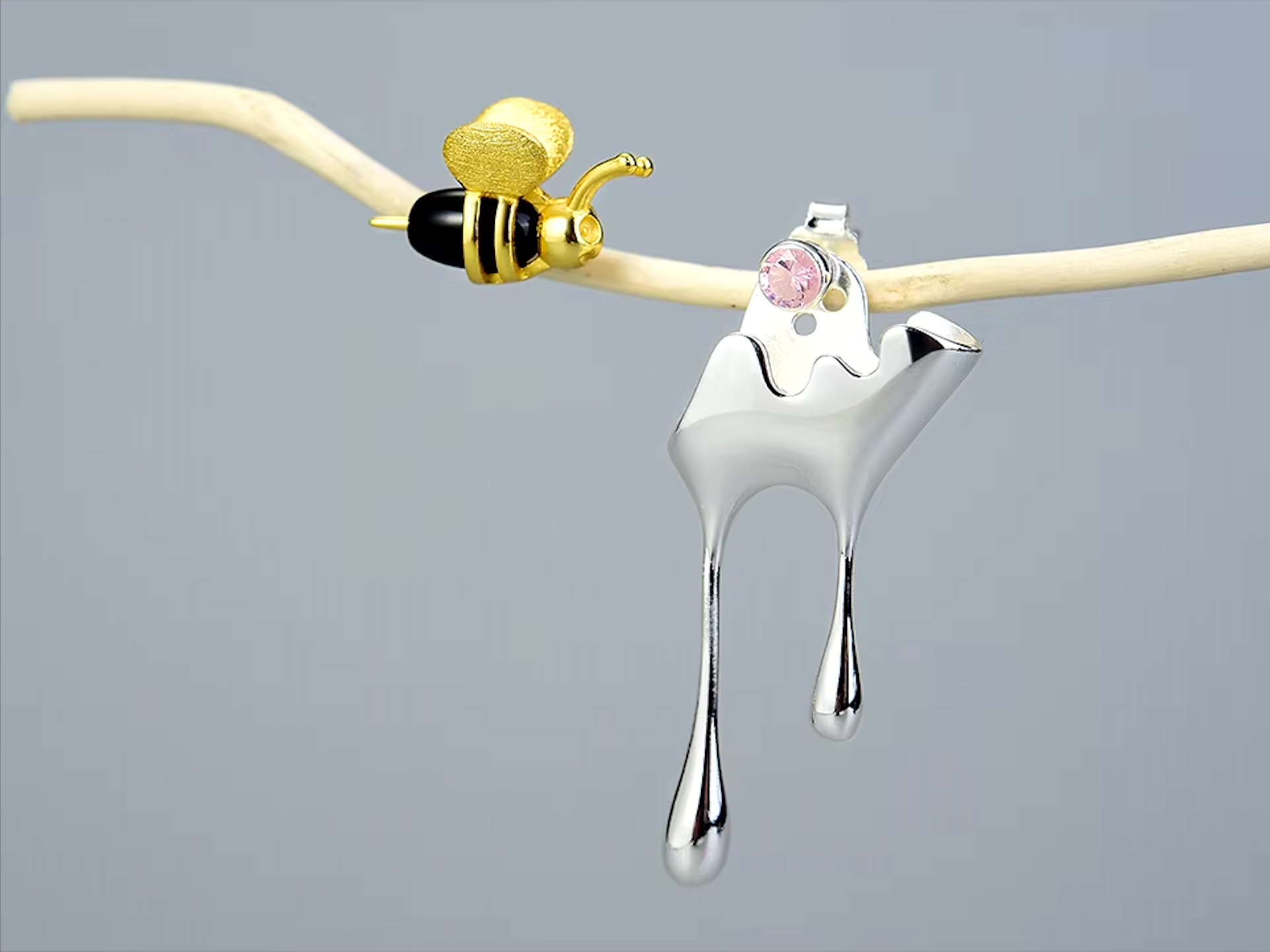 Bee & Dripping Honey Asymmetrical Earrings