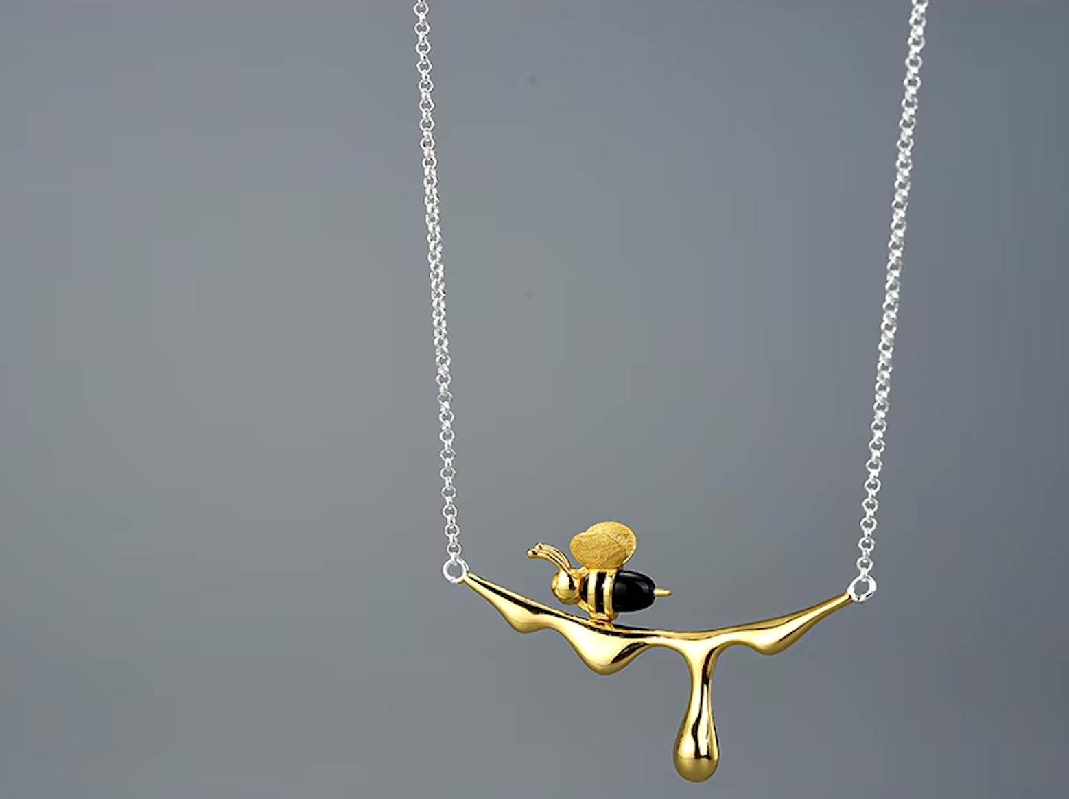 Bee & Dripping Honey Pendant Necklace