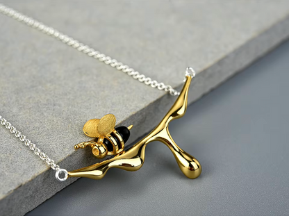 Bee & Dripping Honey Pendant Necklace