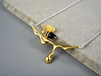 Bee & Dripping Honey Pendant Necklace