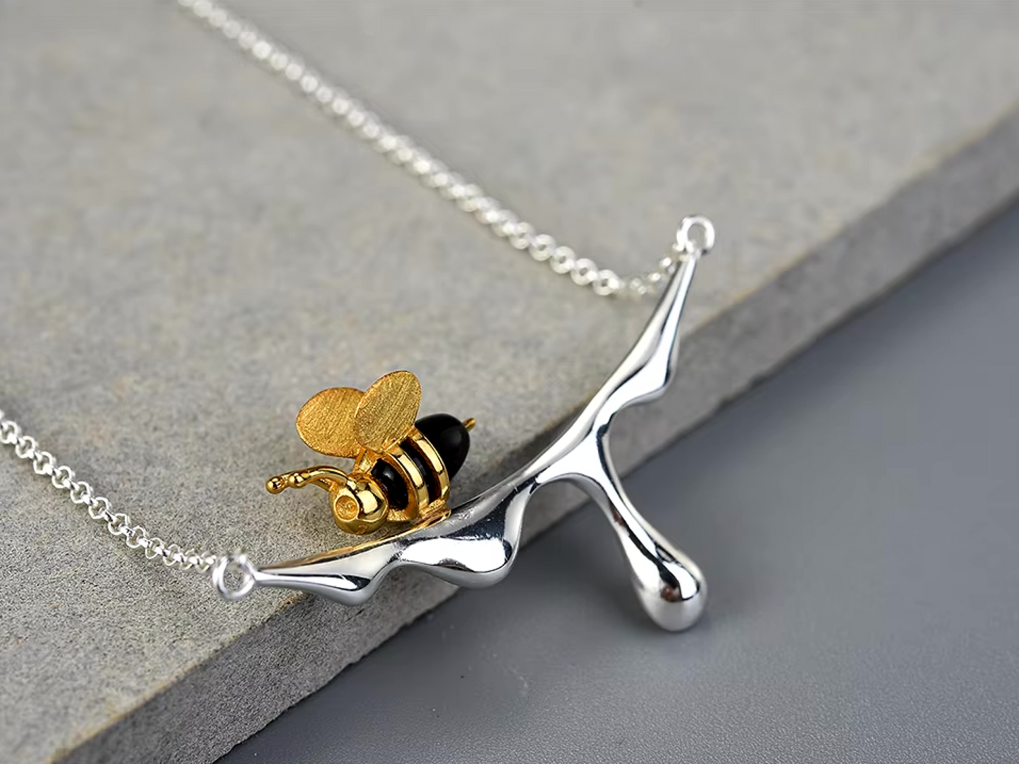 Bee & Dripping Honey Pendant Necklace