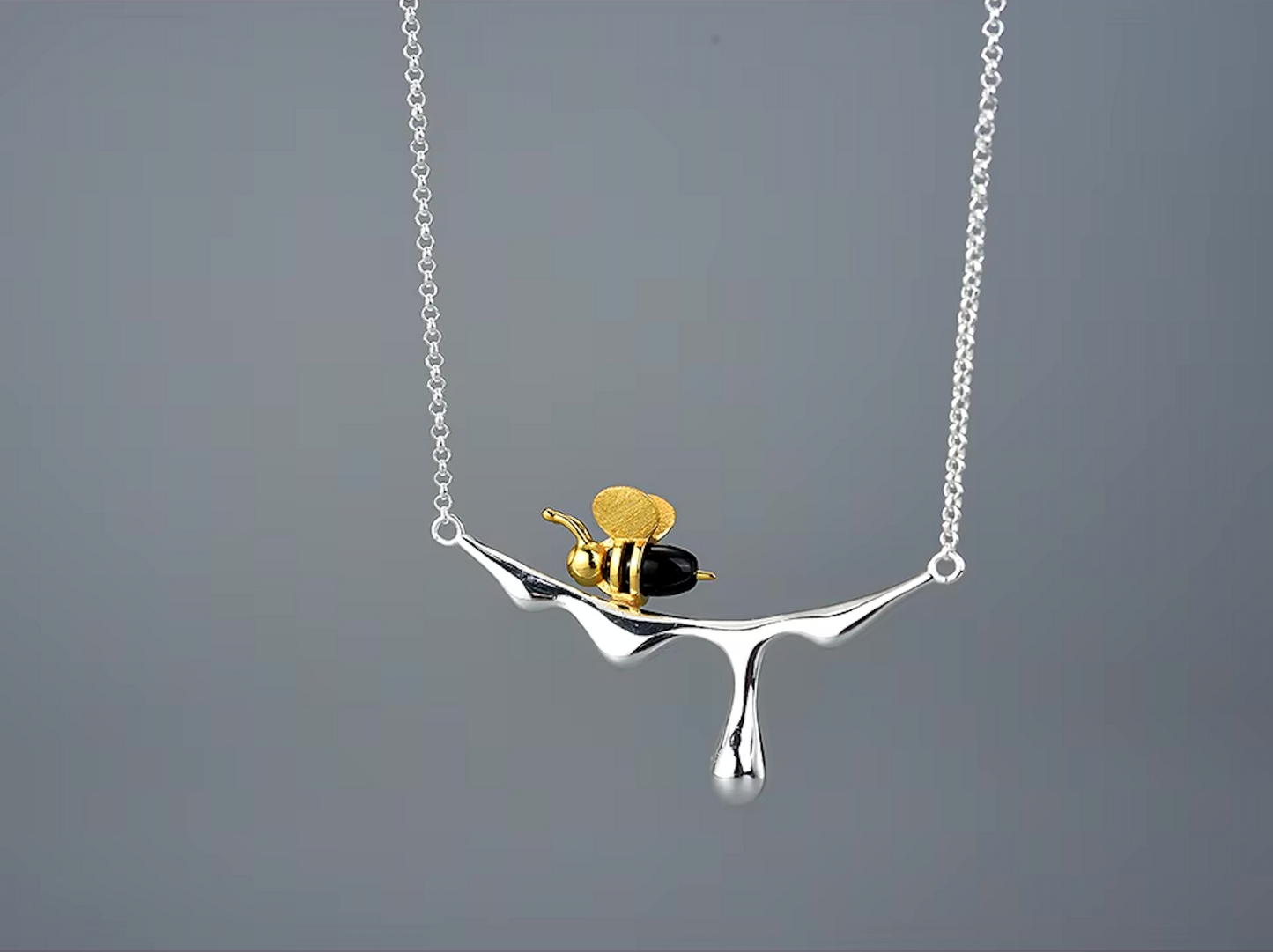 Bee & Dripping Honey Pendant Necklace