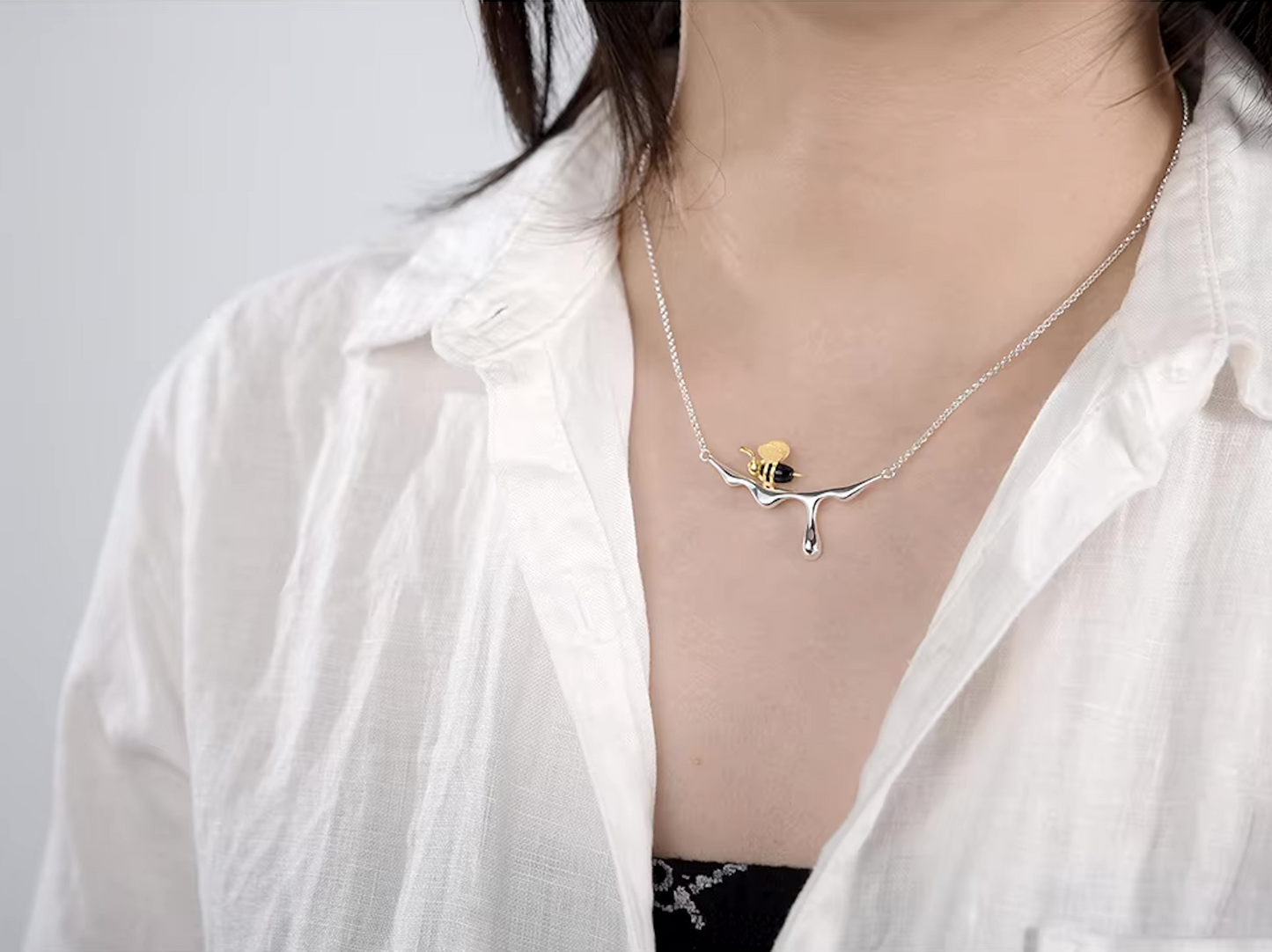 Bee & Dripping Honey Pendant Necklace