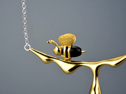 Bee & Dripping Honey Pendant Necklace