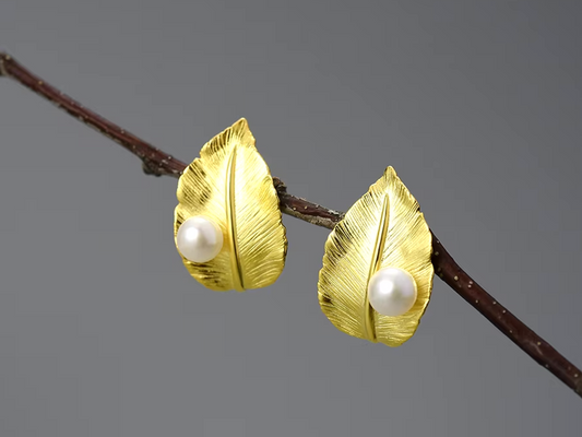 Leaf Natural Pearl Stud Earrings