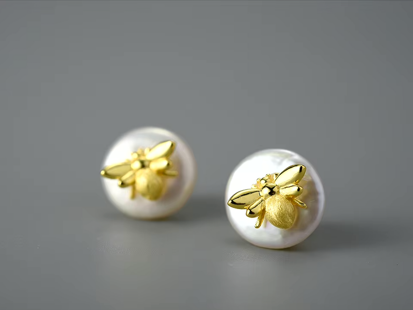 Natural Pearl Bee Stud Earrings