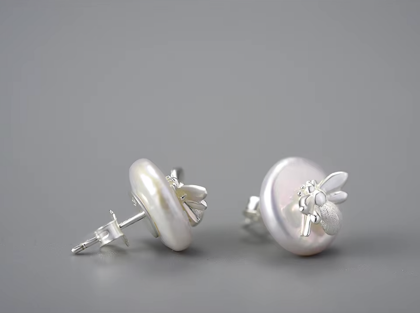 Natural Pearl Bee Stud Earrings