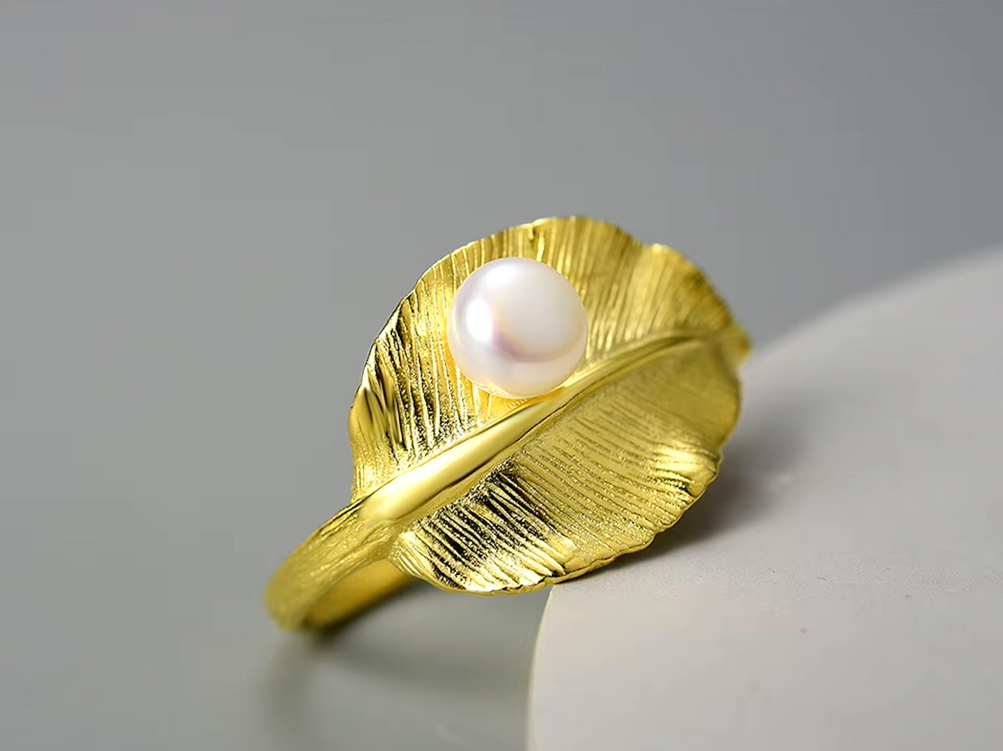 Natural Pearl Leaf Adjustable Ring