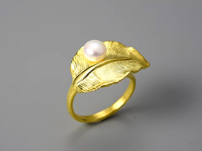 Natural Pearl Leaf Adjustable Ring