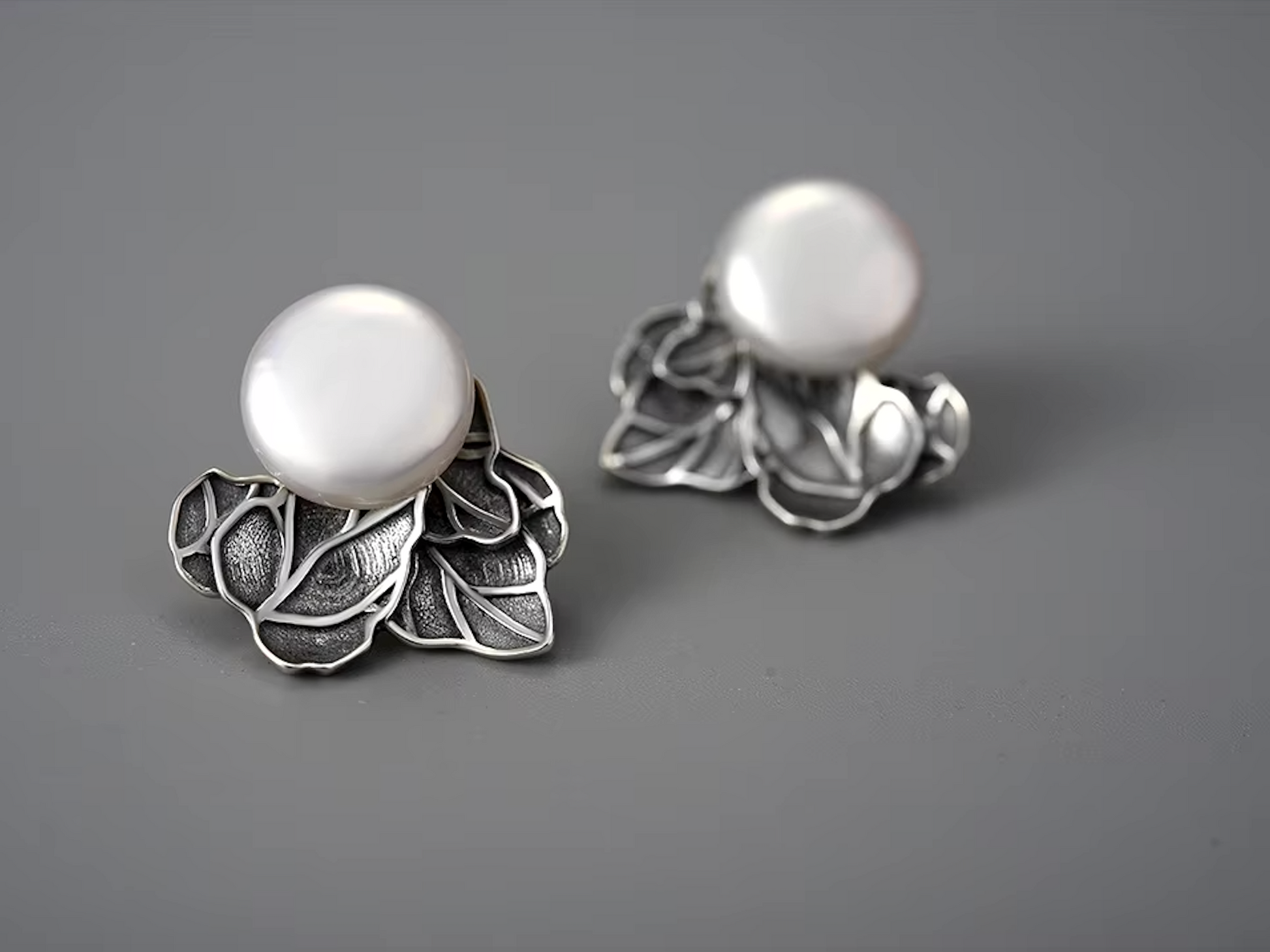 Natural Pearl Leaves Stud Earrings